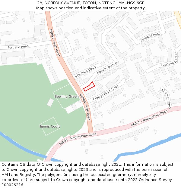 2A, NORFOLK AVENUE, TOTON, NOTTINGHAM, NG9 6GP: Location map and indicative extent of plot