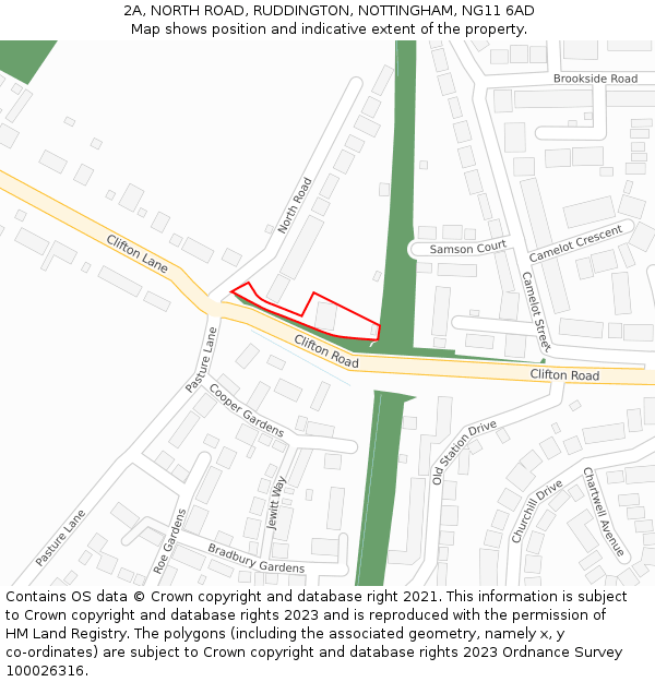 2A, NORTH ROAD, RUDDINGTON, NOTTINGHAM, NG11 6AD: Location map and indicative extent of plot