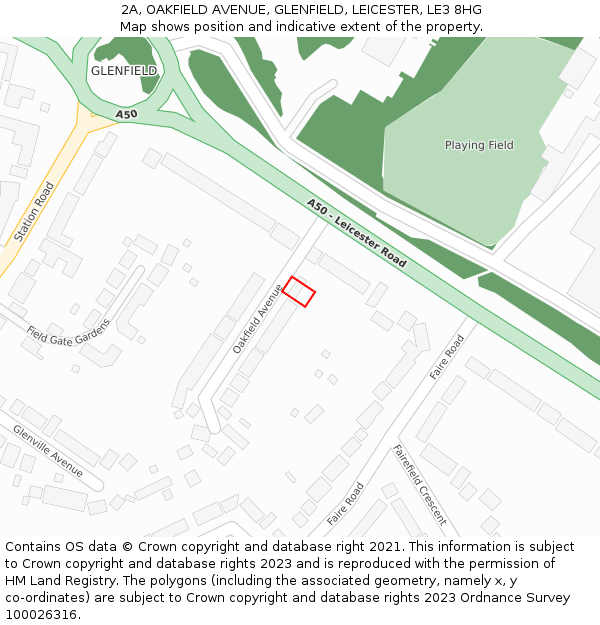 2A, OAKFIELD AVENUE, GLENFIELD, LEICESTER, LE3 8HG: Location map and indicative extent of plot