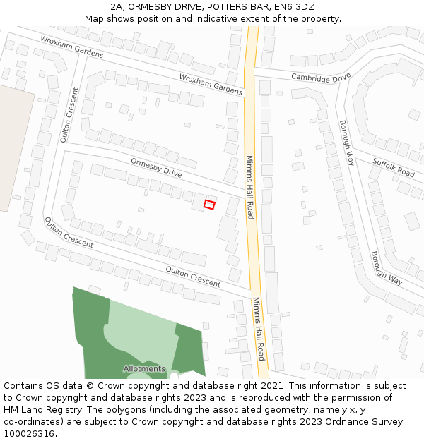 2A, ORMESBY DRIVE, POTTERS BAR, EN6 3DZ: Location map and indicative extent of plot