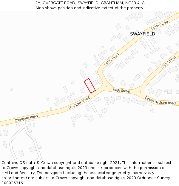 2A, OVERGATE ROAD, SWAYFIELD, GRANTHAM, NG33 4LG: Location map and indicative extent of plot