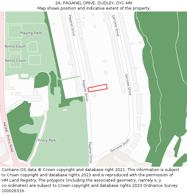 2A, PAGANEL DRIVE, DUDLEY, DY1 4AY: Location map and indicative extent of plot