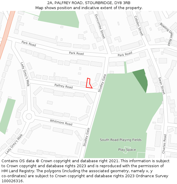 2A, PALFREY ROAD, STOURBRIDGE, DY8 3RB: Location map and indicative extent of plot