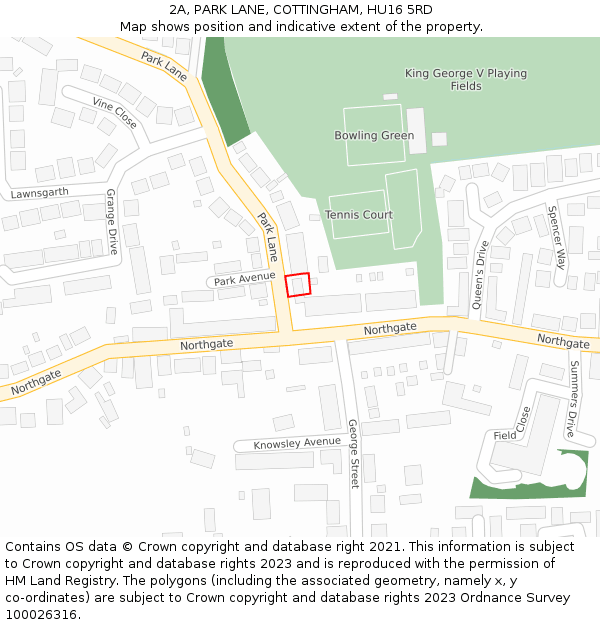 2A, PARK LANE, COTTINGHAM, HU16 5RD: Location map and indicative extent of plot