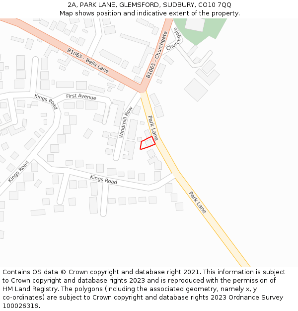 2A, PARK LANE, GLEMSFORD, SUDBURY, CO10 7QQ: Location map and indicative extent of plot