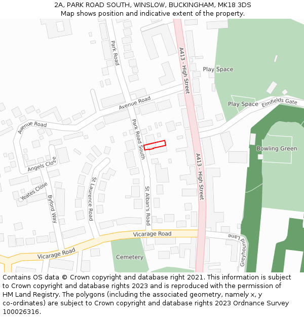 2A, PARK ROAD SOUTH, WINSLOW, BUCKINGHAM, MK18 3DS: Location map and indicative extent of plot