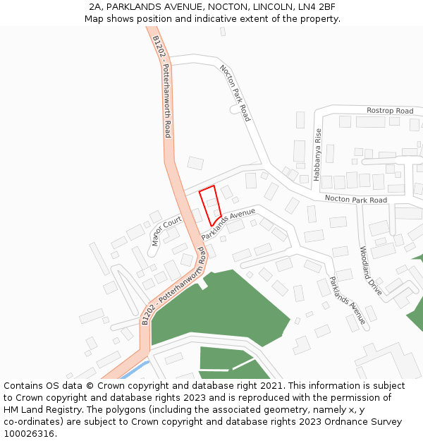 2A, PARKLANDS AVENUE, NOCTON, LINCOLN, LN4 2BF: Location map and indicative extent of plot