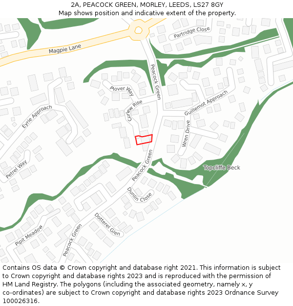 2A, PEACOCK GREEN, MORLEY, LEEDS, LS27 8GY: Location map and indicative extent of plot