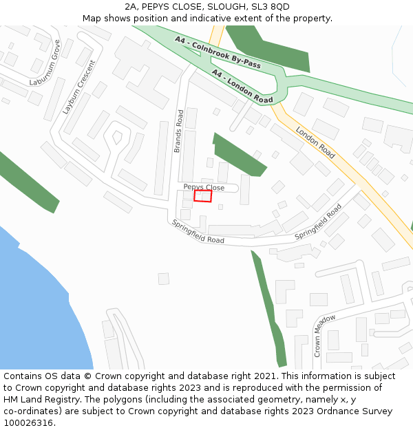 2A, PEPYS CLOSE, SLOUGH, SL3 8QD: Location map and indicative extent of plot