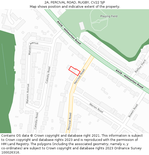 2A, PERCIVAL ROAD, RUGBY, CV22 5JP: Location map and indicative extent of plot