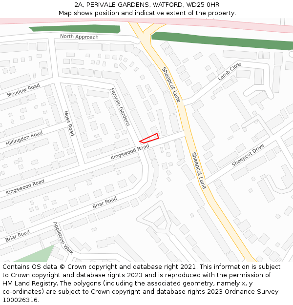 2A, PERIVALE GARDENS, WATFORD, WD25 0HR: Location map and indicative extent of plot