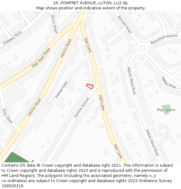 2A, POMFRET AVENUE, LUTON, LU2 0JL: Location map and indicative extent of plot