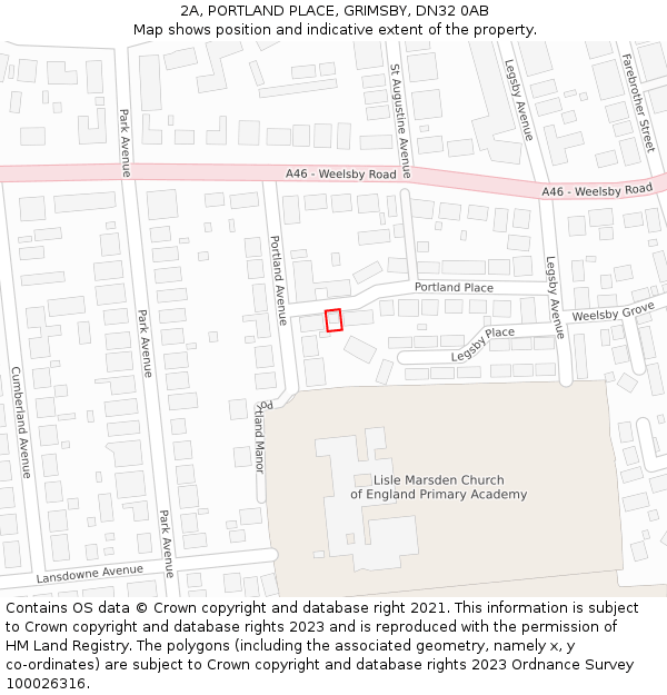 2A, PORTLAND PLACE, GRIMSBY, DN32 0AB: Location map and indicative extent of plot