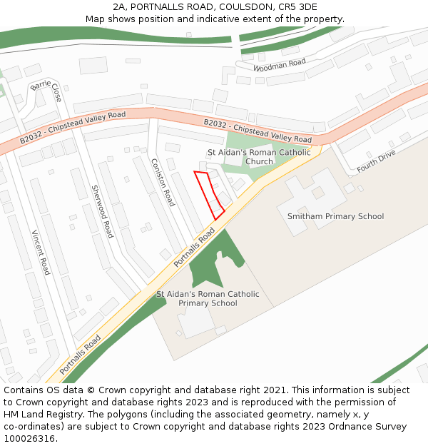 2A, PORTNALLS ROAD, COULSDON, CR5 3DE: Location map and indicative extent of plot