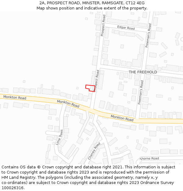 2A, PROSPECT ROAD, MINSTER, RAMSGATE, CT12 4EG: Location map and indicative extent of plot