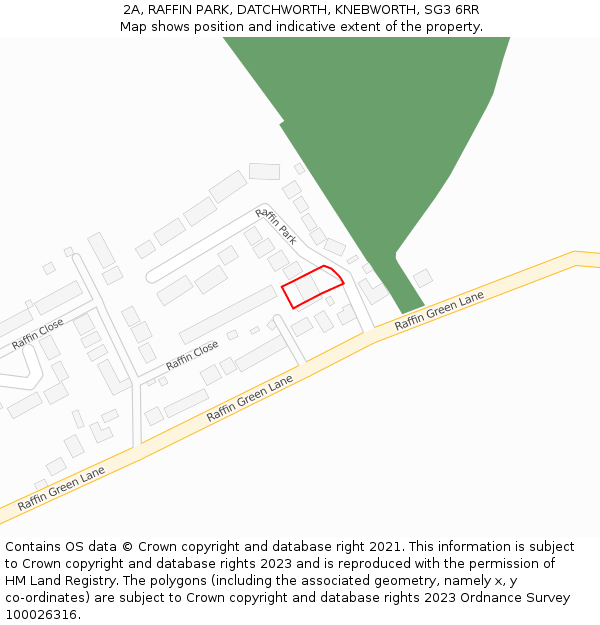 2A, RAFFIN PARK, DATCHWORTH, KNEBWORTH, SG3 6RR: Location map and indicative extent of plot