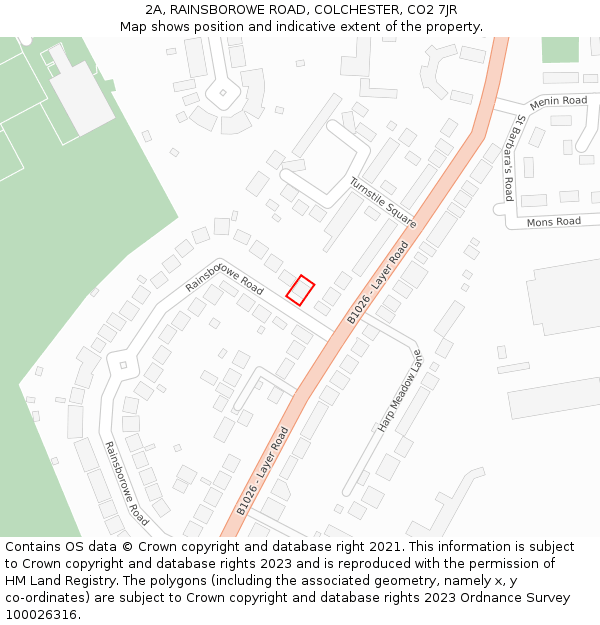 2A, RAINSBOROWE ROAD, COLCHESTER, CO2 7JR: Location map and indicative extent of plot