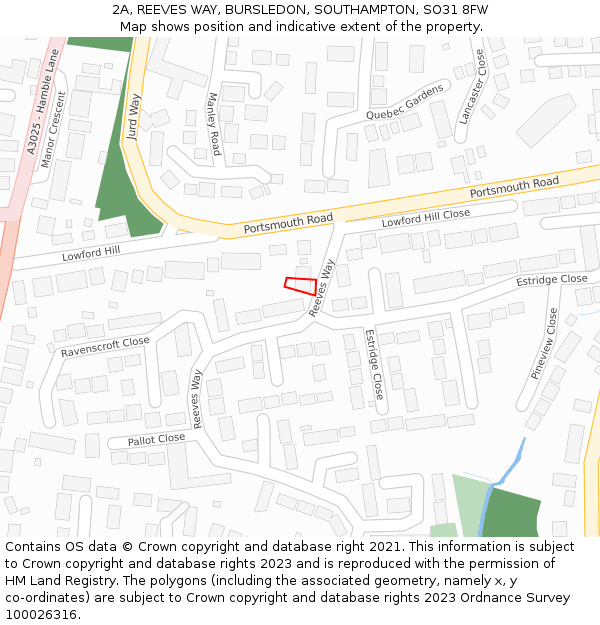 2A, REEVES WAY, BURSLEDON, SOUTHAMPTON, SO31 8FW: Location map and indicative extent of plot