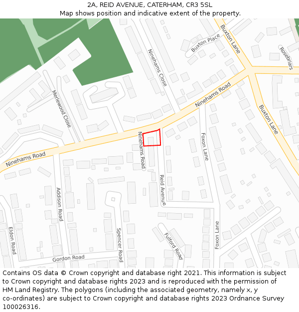 2A, REID AVENUE, CATERHAM, CR3 5SL: Location map and indicative extent of plot