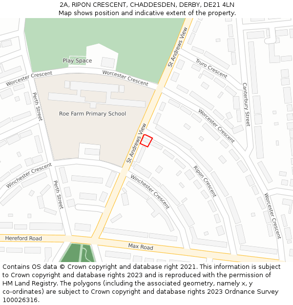 2A, RIPON CRESCENT, CHADDESDEN, DERBY, DE21 4LN: Location map and indicative extent of plot