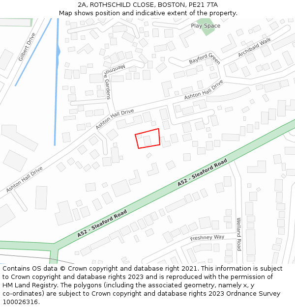 2A, ROTHSCHILD CLOSE, BOSTON, PE21 7TA: Location map and indicative extent of plot