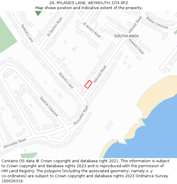 2A, RYLANDS LANE, WEYMOUTH, DT4 9PZ: Location map and indicative extent of plot