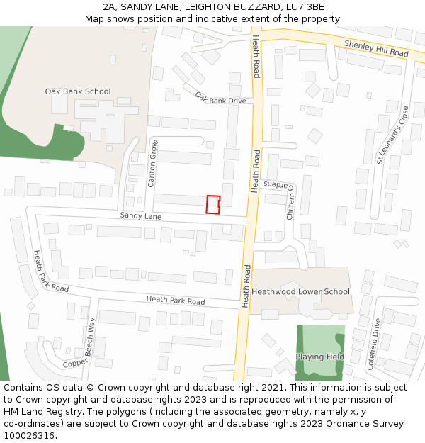 2A, SANDY LANE, LEIGHTON BUZZARD, LU7 3BE: Location map and indicative extent of plot