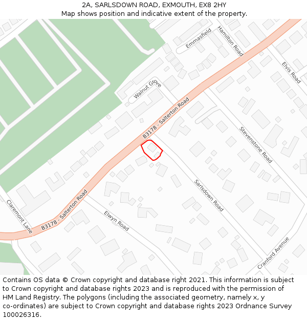 2A, SARLSDOWN ROAD, EXMOUTH, EX8 2HY: Location map and indicative extent of plot