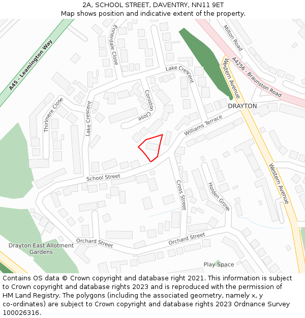 2A, SCHOOL STREET, DAVENTRY, NN11 9ET: Location map and indicative extent of plot