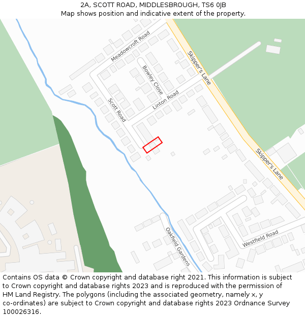 2A, SCOTT ROAD, MIDDLESBROUGH, TS6 0JB: Location map and indicative extent of plot