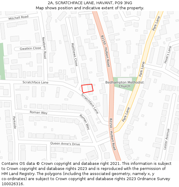 2A, SCRATCHFACE LANE, HAVANT, PO9 3NG: Location map and indicative extent of plot