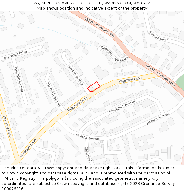 2A, SEPHTON AVENUE, CULCHETH, WARRINGTON, WA3 4LZ: Location map and indicative extent of plot