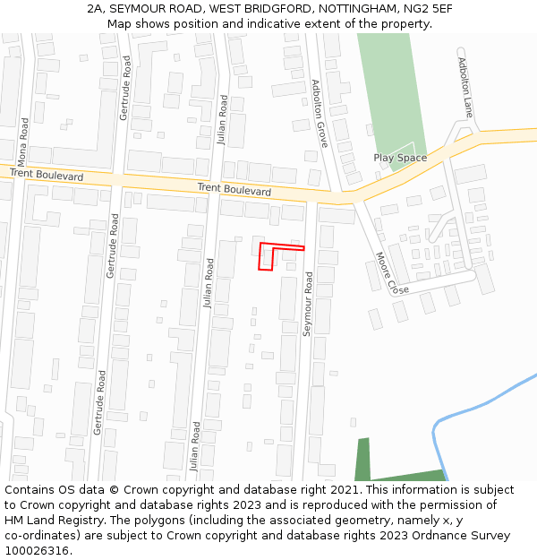 2A, SEYMOUR ROAD, WEST BRIDGFORD, NOTTINGHAM, NG2 5EF: Location map and indicative extent of plot