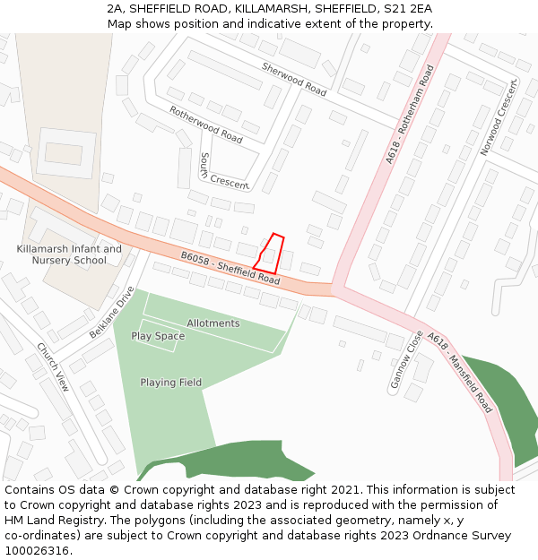 2A, SHEFFIELD ROAD, KILLAMARSH, SHEFFIELD, S21 2EA: Location map and indicative extent of plot