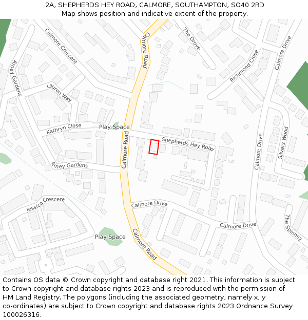 2A, SHEPHERDS HEY ROAD, CALMORE, SOUTHAMPTON, SO40 2RD: Location map and indicative extent of plot