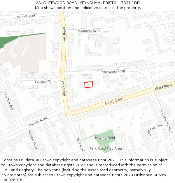 2A, SHERWOOD ROAD, KEYNSHAM, BRISTOL, BS31 1DB: Location map and indicative extent of plot