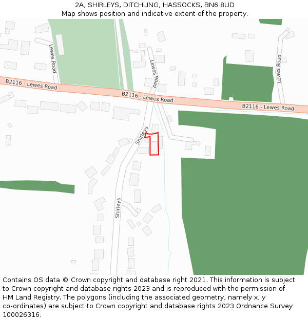 2A, SHIRLEYS, DITCHLING, HASSOCKS, BN6 8UD: Location map and indicative extent of plot