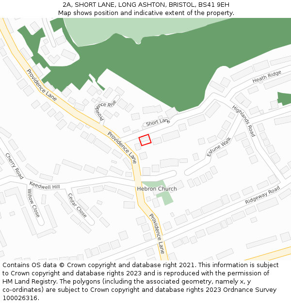 2A, SHORT LANE, LONG ASHTON, BRISTOL, BS41 9EH: Location map and indicative extent of plot