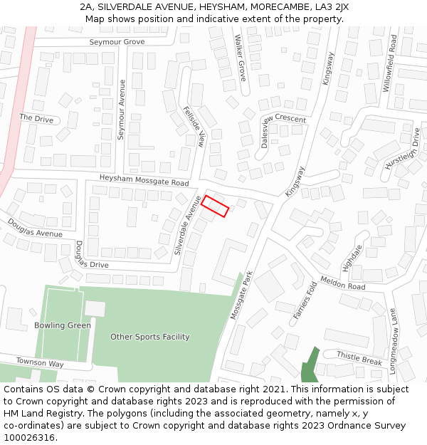 2A, SILVERDALE AVENUE, HEYSHAM, MORECAMBE, LA3 2JX: Location map and indicative extent of plot