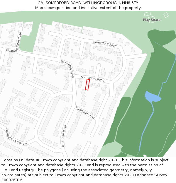 2A, SOMERFORD ROAD, WELLINGBOROUGH, NN8 5EY: Location map and indicative extent of plot