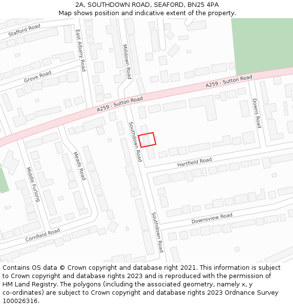 2A, SOUTHDOWN ROAD, SEAFORD, BN25 4PA: Location map and indicative extent of plot