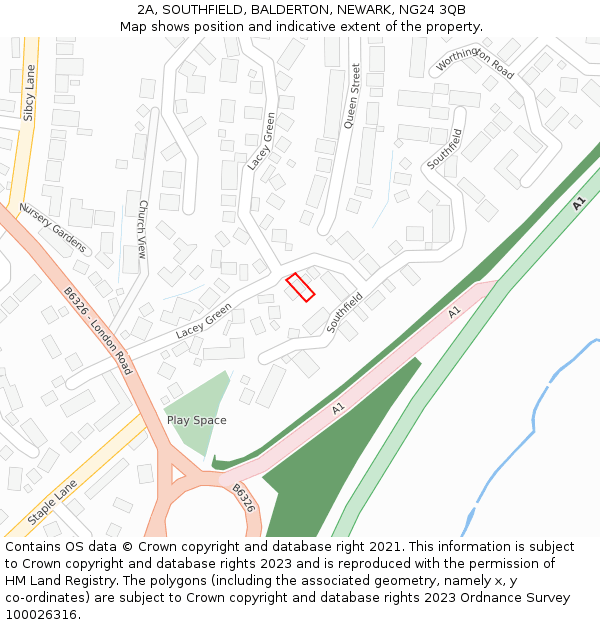 2A, SOUTHFIELD, BALDERTON, NEWARK, NG24 3QB: Location map and indicative extent of plot