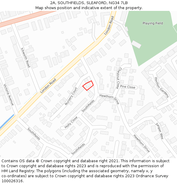 2A, SOUTHFIELDS, SLEAFORD, NG34 7LB: Location map and indicative extent of plot