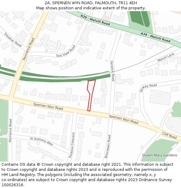 2A, SPERNEN WYN ROAD, FALMOUTH, TR11 4EH: Location map and indicative extent of plot