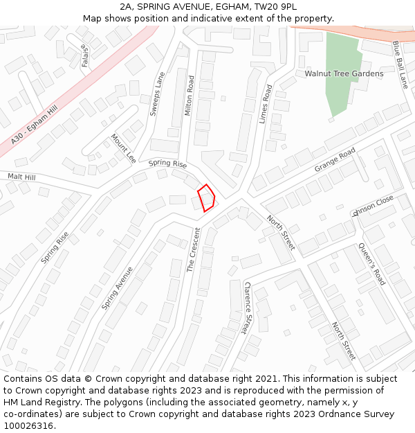 2A, SPRING AVENUE, EGHAM, TW20 9PL: Location map and indicative extent of plot