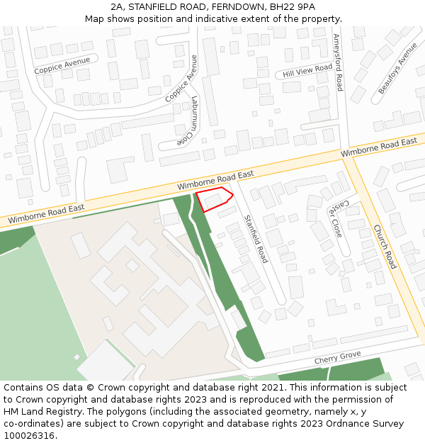 2A, STANFIELD ROAD, FERNDOWN, BH22 9PA: Location map and indicative extent of plot