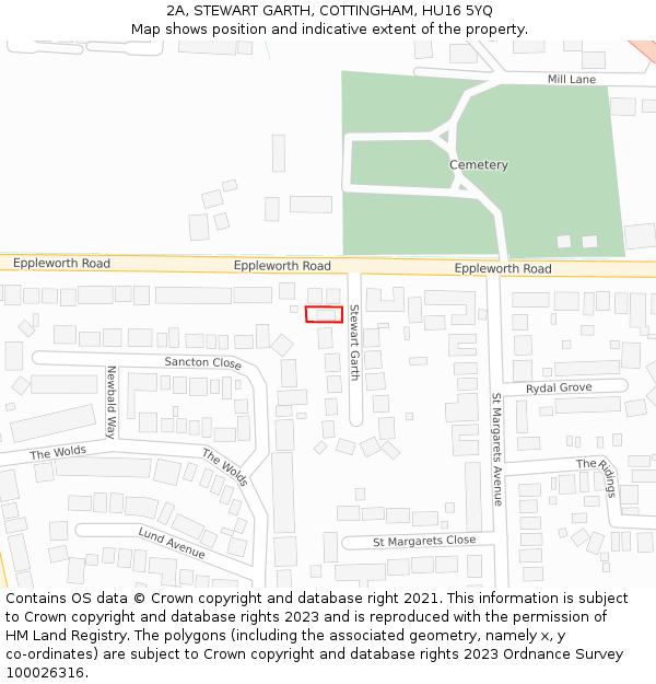 2A, STEWART GARTH, COTTINGHAM, HU16 5YQ: Location map and indicative extent of plot