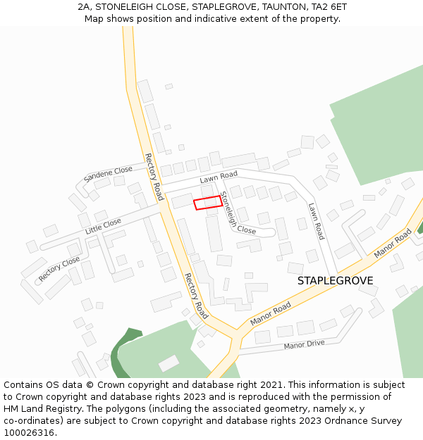 2A, STONELEIGH CLOSE, STAPLEGROVE, TAUNTON, TA2 6ET: Location map and indicative extent of plot