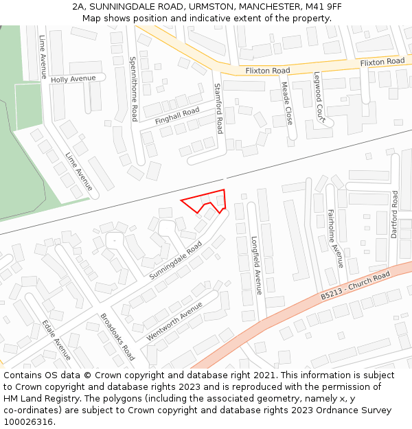 2A, SUNNINGDALE ROAD, URMSTON, MANCHESTER, M41 9FF: Location map and indicative extent of plot