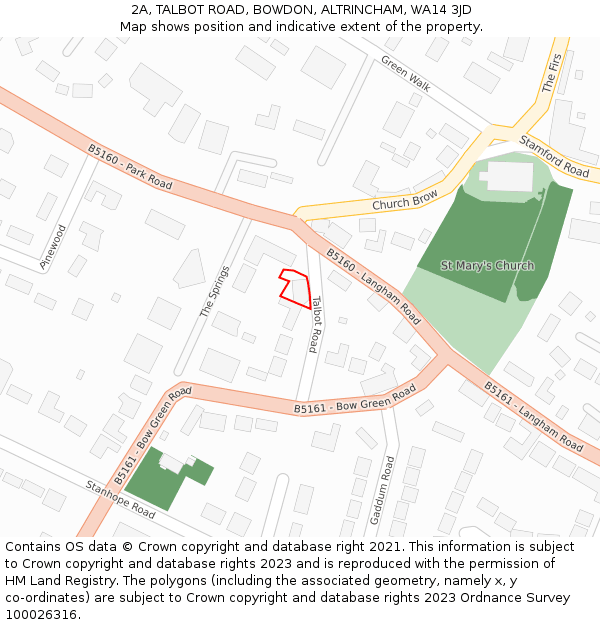 2A, TALBOT ROAD, BOWDON, ALTRINCHAM, WA14 3JD: Location map and indicative extent of plot